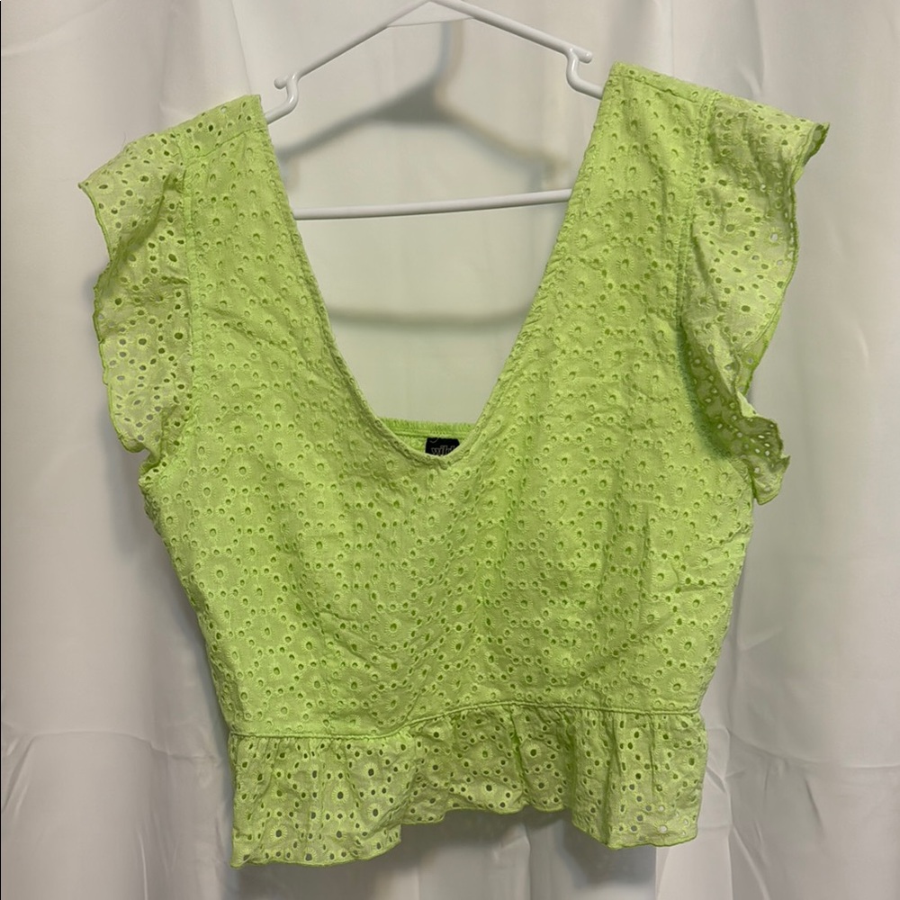 Wild Fable Green Flutter Sleeve Crop Blouse